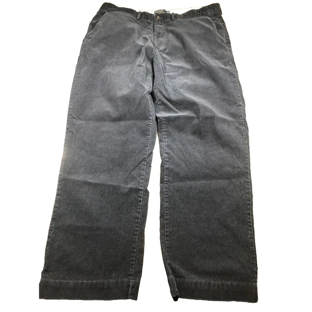 Vintage Polo Ralph Lauren Corduroy Pants Mens 38x30 Navy Blue‎ Casual Flat Front